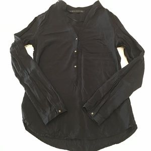 Zara Woman Black Mao Collar Popover Shirt